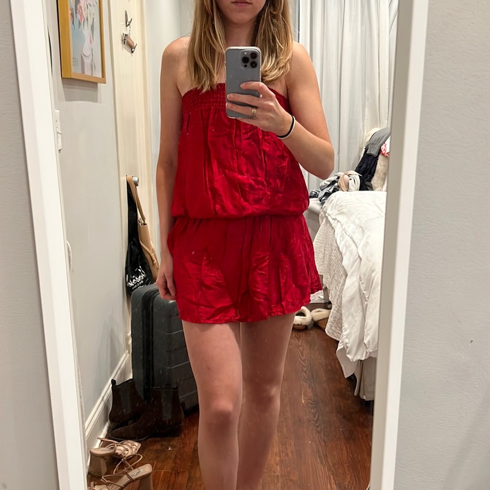 Sofia Made in Italy Red Silk Strapless Dress